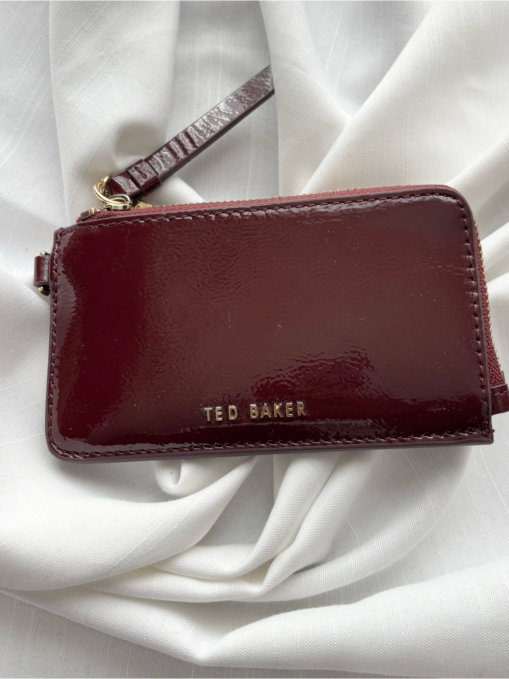 Ted Baker Burgundy Patent Wallet with Gold Logo